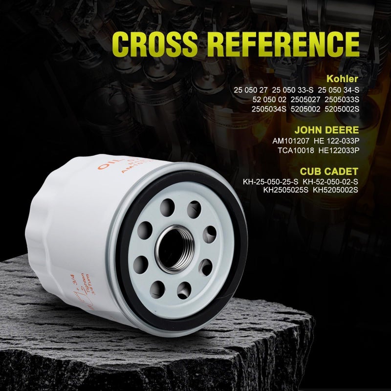 Butom 52 050 02-S Oil Filter for Kohler 25 050 27-S Husqvarna AYP Poulan John Deere CH11-CH25 CV11-CV22 MV16-MV20 SV715 SV725 SV730 SV735 SV810 SV820 SV830 and SV840 Lawn Mower Engine Parts - Image 3
